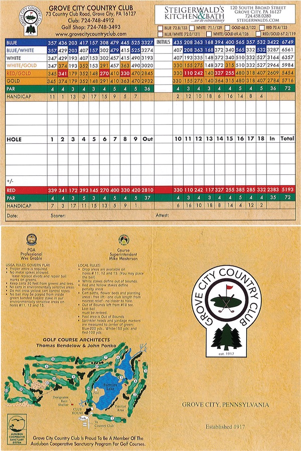 GCCC_scorecard Grove City Country Club Golf Grove City, PA